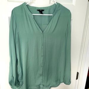 Green business casual button up blouse